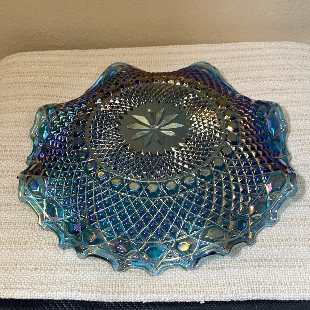 Vintage Iridescent Blue Carnival Glass Decorative Bowl
